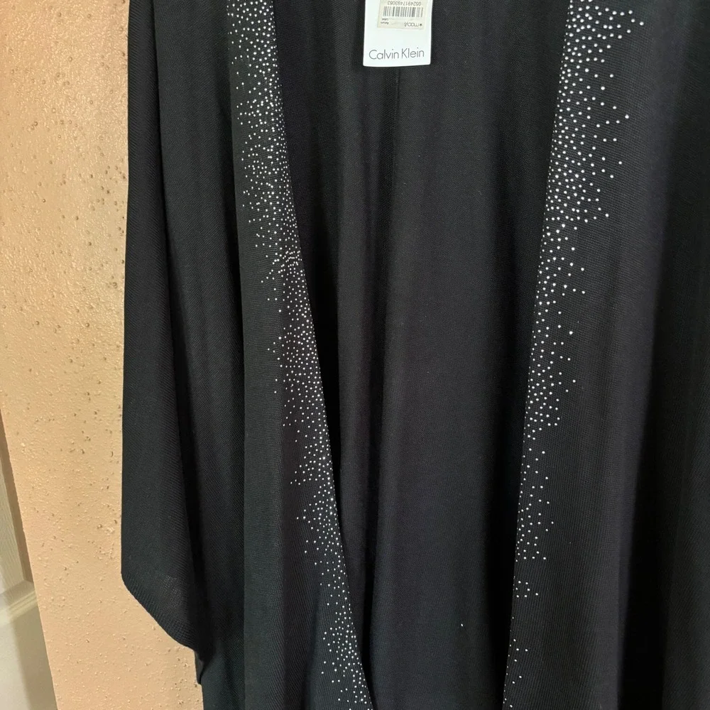 Calvin Klein Womens Black Rhinestone Embellished Open Front Wrap Shrug OS NWT - Picture 3 of 5